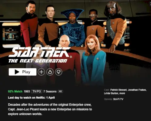 A „Star Trek: The Next Generation” 2022 áprilisában elhagyja a Netflixet