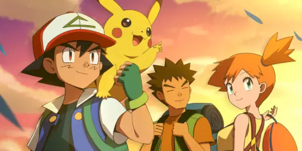 Ash, Brock, Misty și Pikachu din