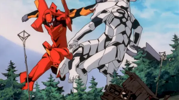 Asuka lucha contra los Evangelions producidos en masa en Neon Genesis Evangelion