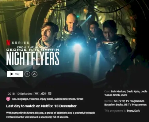 Nightflyers saindo do Netflix no aplicativo