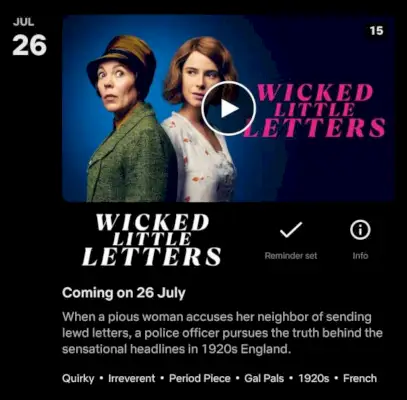 Aplikacija Wicked Little Letters Netflix