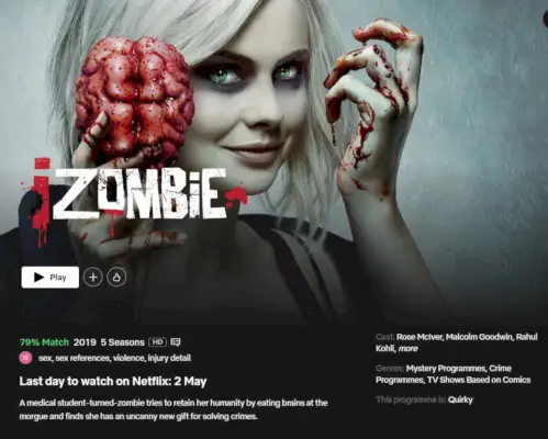 Izombie lämnar Netflix Storbritannien maj 2023.webp