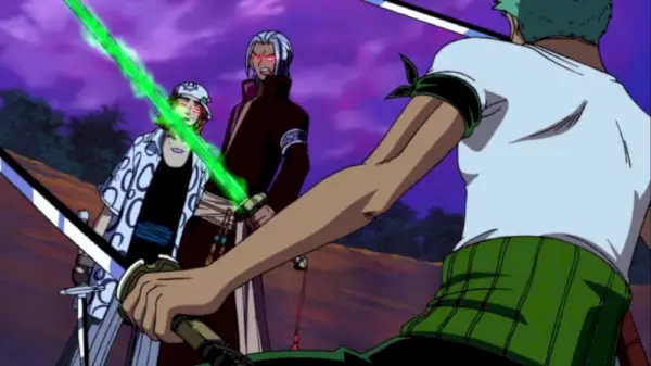 Zoro se enfrenta a un hombre con una espada brillante maldita en