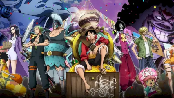 Piráti zo slameného klobúka pózujú pre propagačný materiál pre One Piece: Stampede