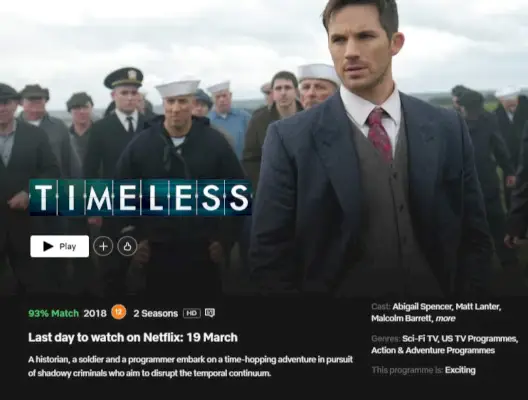 Timeless abandona Netflix con aviso de eliminación.webp