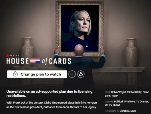 House Of Cards non disponibile su Netflix Ad Tier.webp