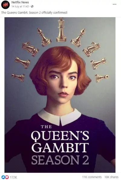 Noticias falsas The Queens Gambit Temporada 2 Facebook.webp