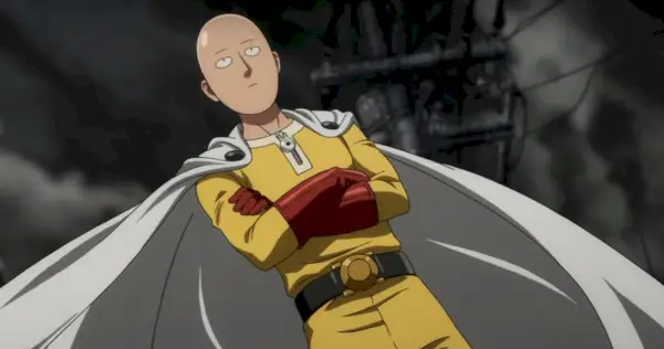 Saitama com sua capa esvoaçante