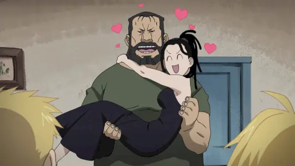 O versiune chibi a lui Izumi Harnet și Sig Curtis în Fullmetal Alchemist: Brotherhood OVA The Tale of Teacher