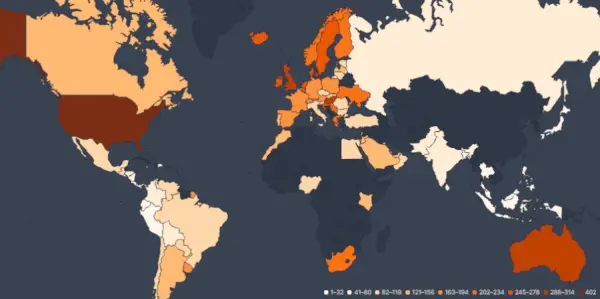 Des morceaux de sa carte thermique de popularité Netflix