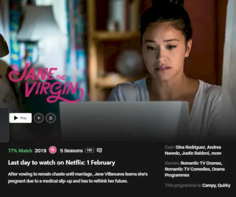 Jane The Virgin Datum odstranitve Netflix Uk.webp