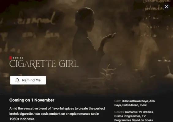 Indonézska romantická dráma Cigarette Girl: Príde na Netflix v novembri 2023