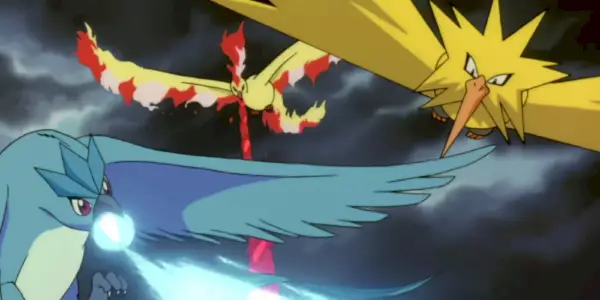 De legendarische Bird Pokémon, Articuno, Moltres en Zapdos