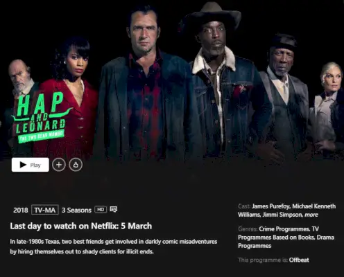 Hap és Leonard eltávolítási dátuma megjelenik a Netflix.webp oldalon