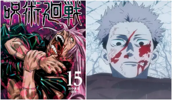 Mahito from Jujutsu Kaisen Volume 15, and Yuji Itadori from Season 2 of Jujutsu Kaisen