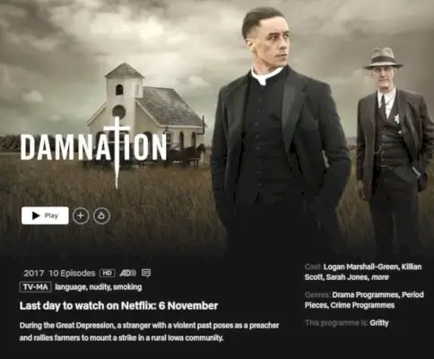 Fecha de eliminación de Damnation Netflix