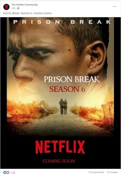 Prison Break Sezon 6 Post na Facebooku.webp