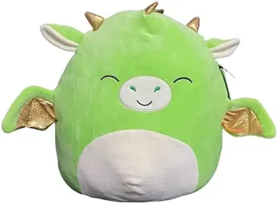 Zaļš pūķis Squishmallow ar priecīgām aizvērtām acīm