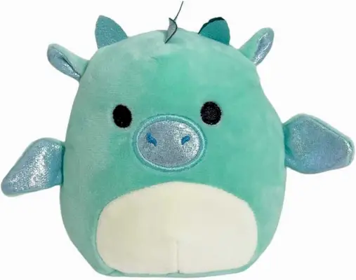 Um dragão Squishmallow azul claro com asas e nariz prateados