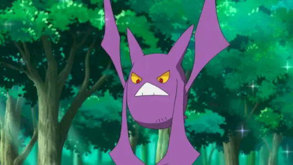 Um Crobat batendo as asas no ar