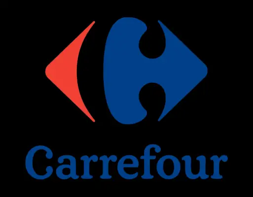 Modra in rdeča na črni različici logotipa Carrefour