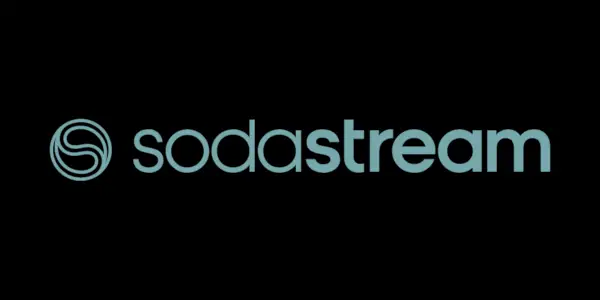 En grøn-blå på sort version af SodaStream-logoet