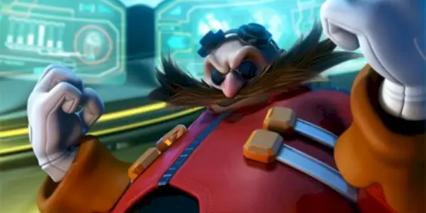 Dr. Eggman levantando os punhos vitoriosamente