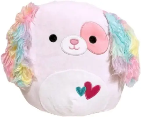 Pastelno ružičasti pas Squishmallow s dugim ušima duginih boja