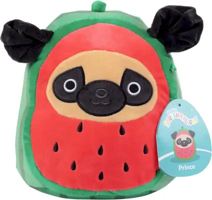 En Squishmallow-mops med vannmelonkropp