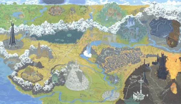 Mapa Pána prsteňov od umelca Andrewa DeGraffa. Obrázok: Andrew DeGraff. http://www.andrewdegraff.com/lord-of-the-rings/iaca9idw0fodpsm9vbf489iz7xbbkx