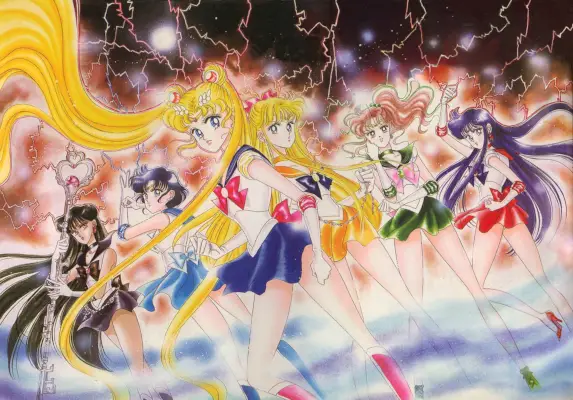 Sailor Scouts v manze, jak je nakreslila Naoko Takeuchi