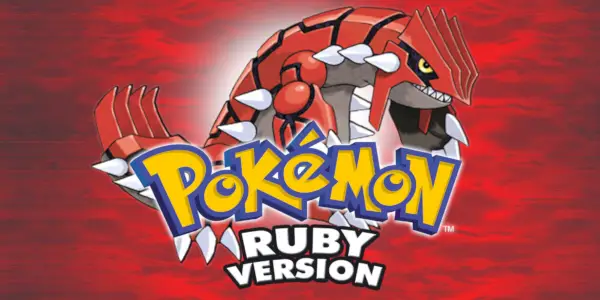 Официална илюстрация за Pokémon Ruby с участието на легендарния Pokémon Groudon