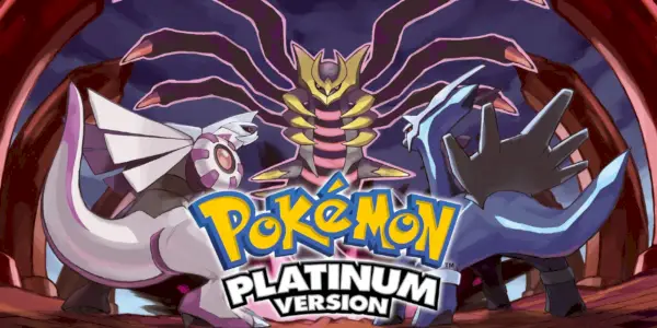 Oficiālais Pokémon Platinum mākslas darbs ar leģendāro Pokémon Palkia, Dialga un Giratina