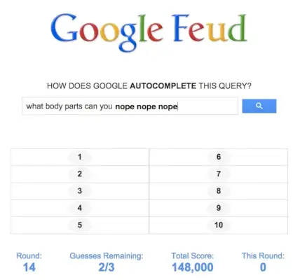 Spēlējiet Google Feud, lai automātiskās pabeigšanas meklēšanas ieteikumus pārvērstu par dīvainu ģimenes strīdu