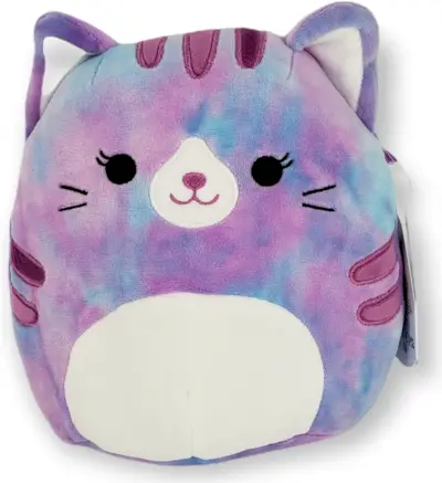 Een paarse stropdas-matrijs kat Squishmallow