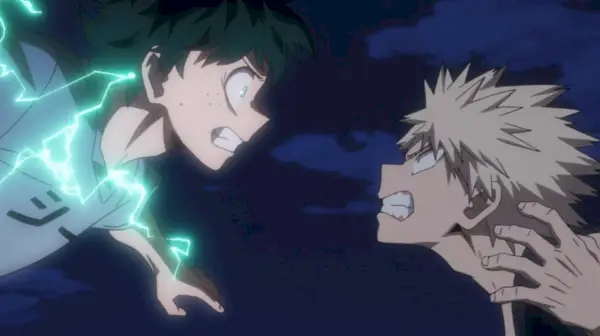 Deku und Bakugo kämpfen in My Hero Academia