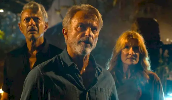 Jeff Goldblum, Sam Neill i Laura Dern w Jurassic World Dominion (Universal)