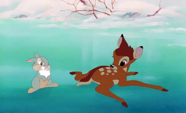 Bambi het reekalf en Stampertje het konijn in de animatiefilm Bambi