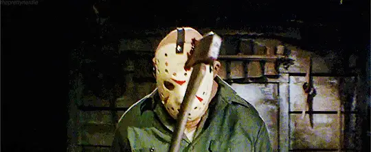 Jason met een bijl in zijn voorhoofd in Friday the 13th Part III