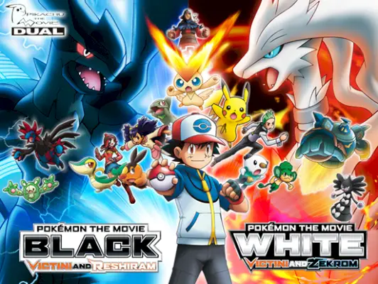 Póster de la película Pokémon en blanco y negro.