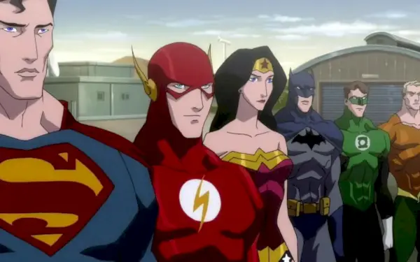 Fuori dall'edificio c'è una Justice League animata in fila