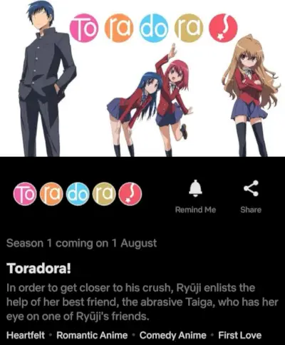 Netflix komt binnenkort Toradora 1