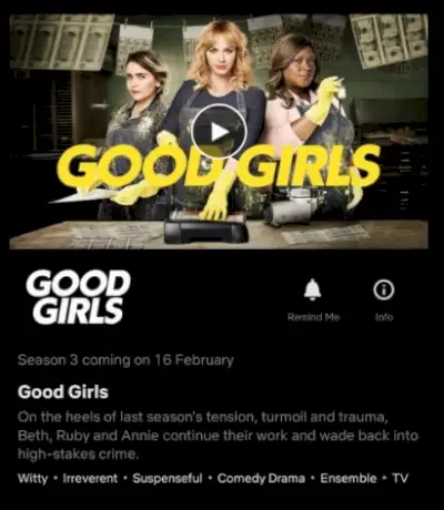 Datum getoond in seizoen 3 van Good Girls