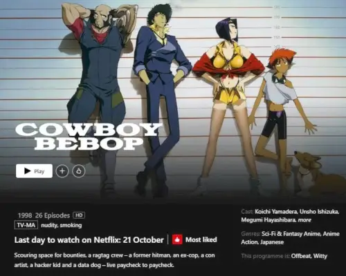 Cowboy Bebop noņemšanas datums Netflix lietotnē