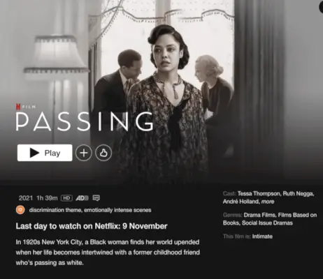 L'originale Netflix 'Passing' lascerà Netflix UK nel novembre 2023