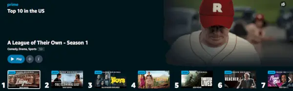 Funkcija Top 10 Prime Video