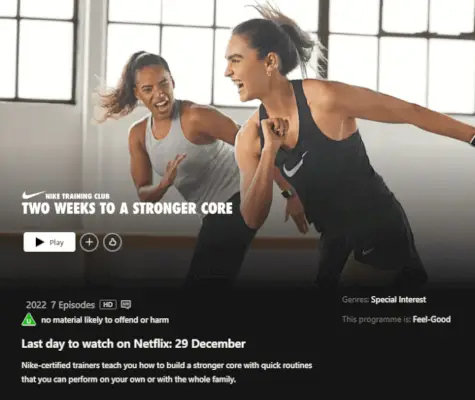 Les vidéos d’exercices du Nike Training Club sur Netflix partent bientôt