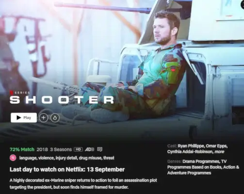 Shooter Removal Date Netflix kansainvälisesti