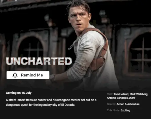 Când va fi „Uncharted” al lui Tom Holland pe Netflix?