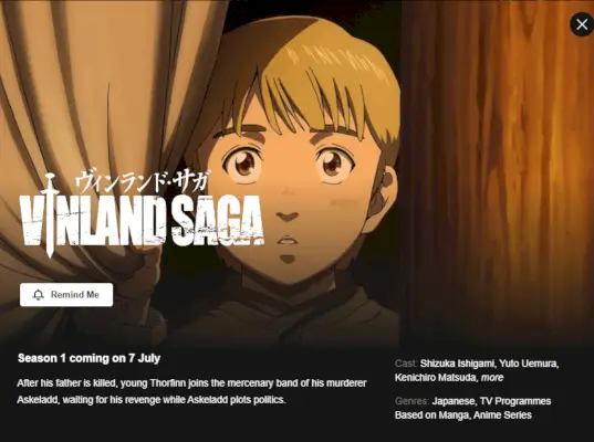 „Vinland Saga“ 1 sezonas „Netflix“ išleidimo data